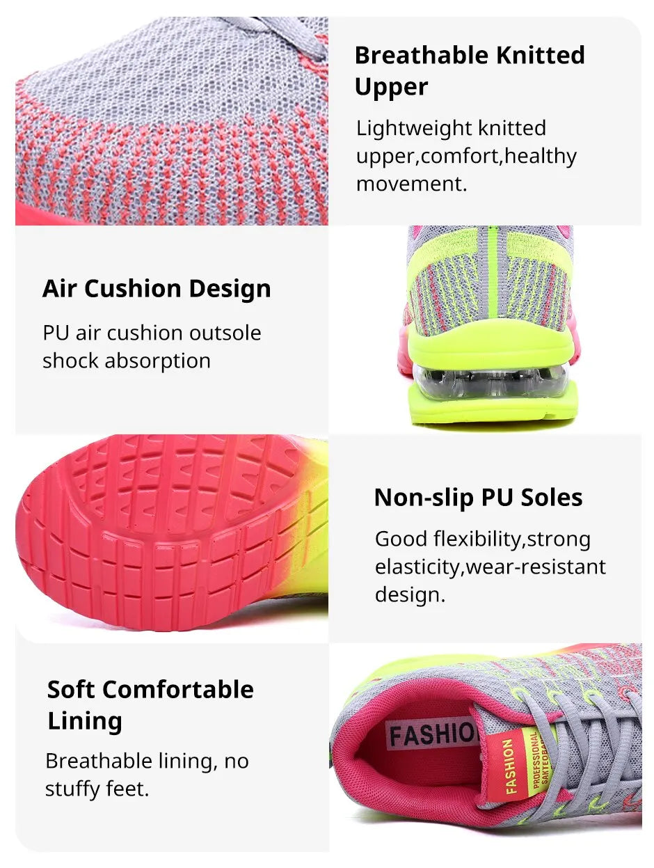 Women Air Cushion Running Shoes for Tennis Sports Fashion Sneakers Lace Up Lightweight Breathable Leisure Gym Walking Shoes