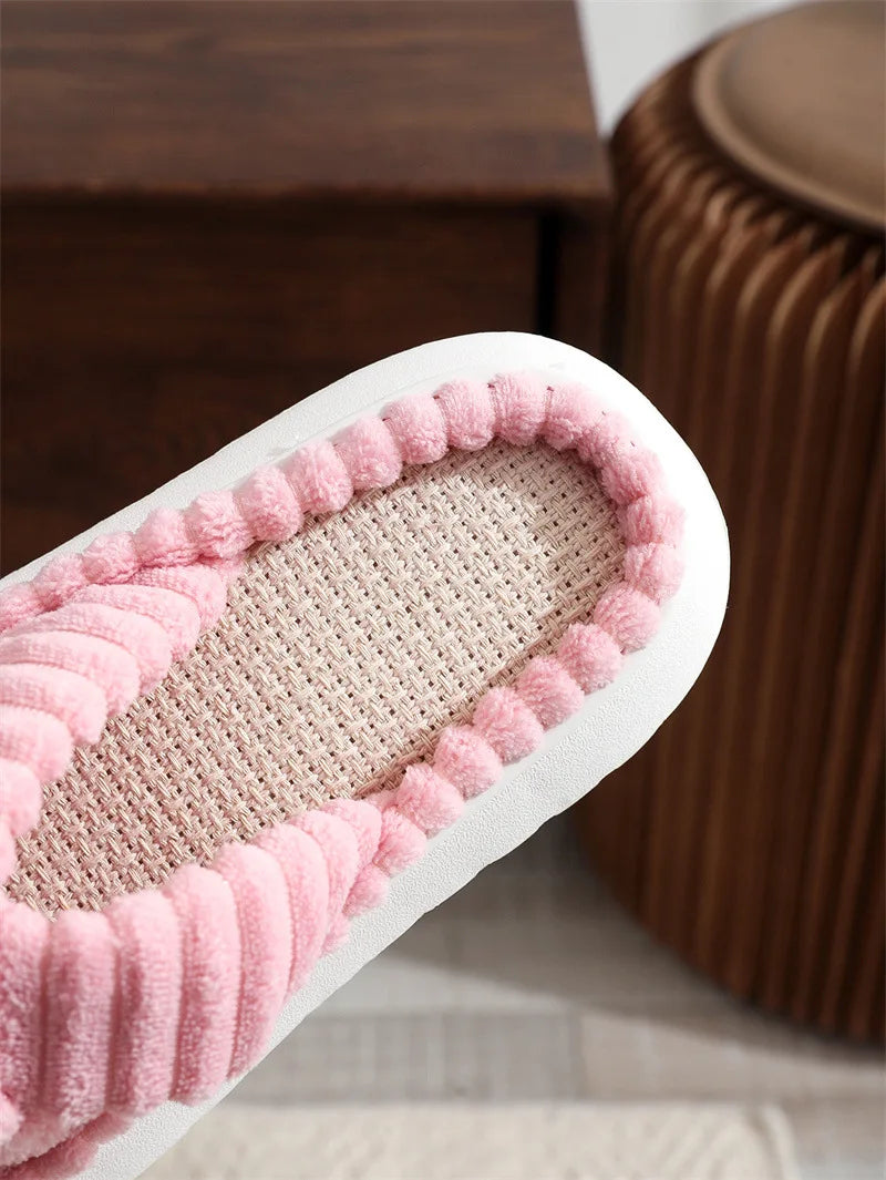 1pc Plus Size Lady Flat Fashion Trend Sweat-Absorbant Anti-Od Open Toe Cross Plush Fluffy Fur Home Slippers for Women