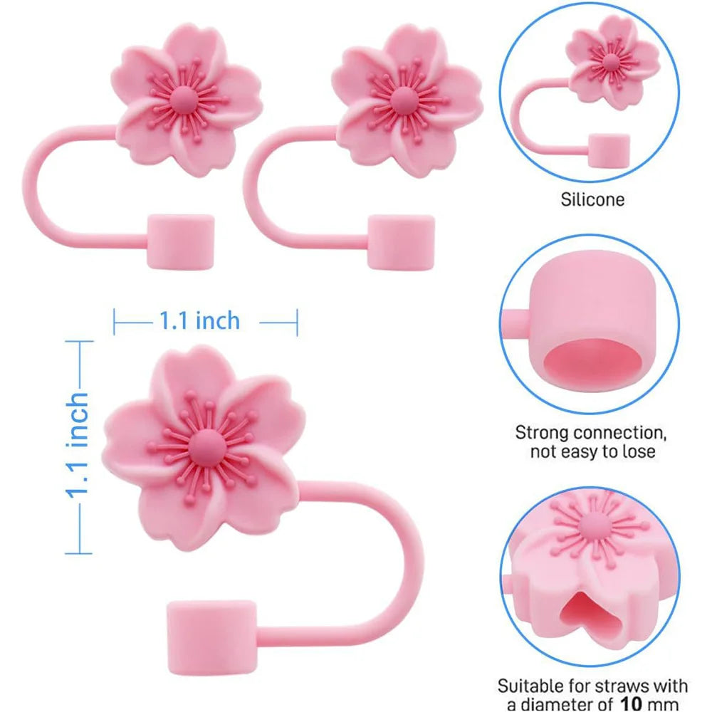 Flower Design Straw Covers Toppers Silicone Accessories for Stanley Cups 30&40 Oz Tumbler with Handle Reusable Straw Caps Tips