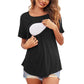 New Maternity Clothes Womens Short Sleeve Crew Neck Solid Color Asymmetrical Flap Nursed Tops Casual T Shirt For Breastfeeding