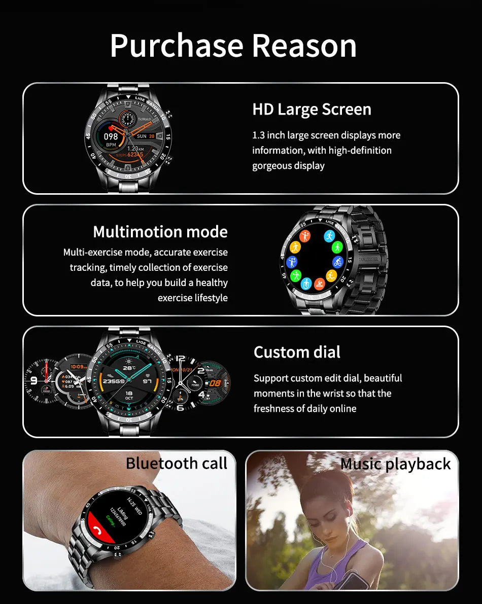 LIGE 2024 Smart Watch Full Circle Touch Screen Bluetooth Call Smartwatch Waterproof Sport Activity Fitness Watch+Box