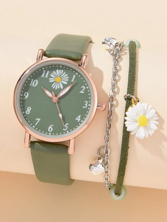 New Watch for Women Dress Romantic Bracelet WristWatch Fashion Ladies Leather Quartz Watch Clock Women Montre Femme