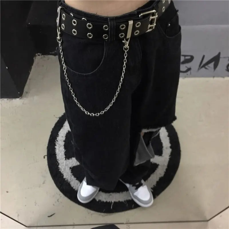 Belt female Korean ins spicy girl dark personality double-breasted metal chain decoration versatile punk men belt tide