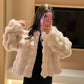 White Fur Coat for Women 2023 Autumn and Winter New Style Short Imitation Fur Plush Collarless Top Short Top Warm and Trend