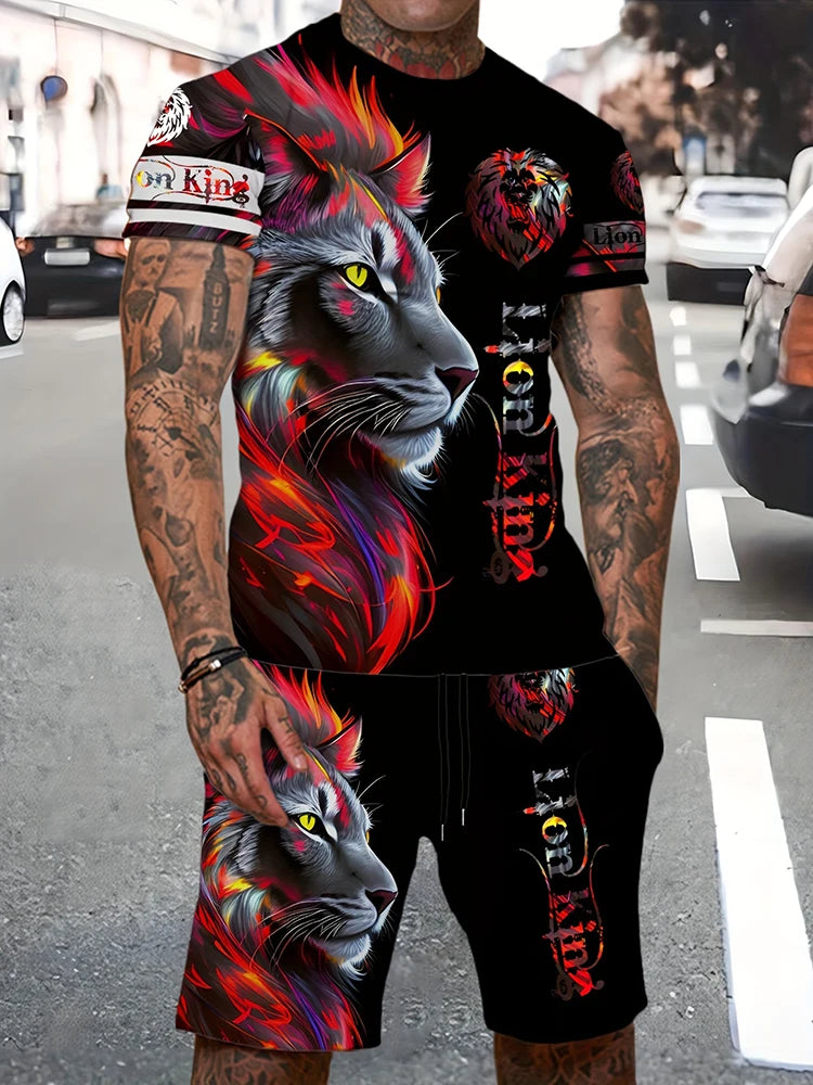 Fast Fashion - Lion Print Shirt & Shorts 2pc Set