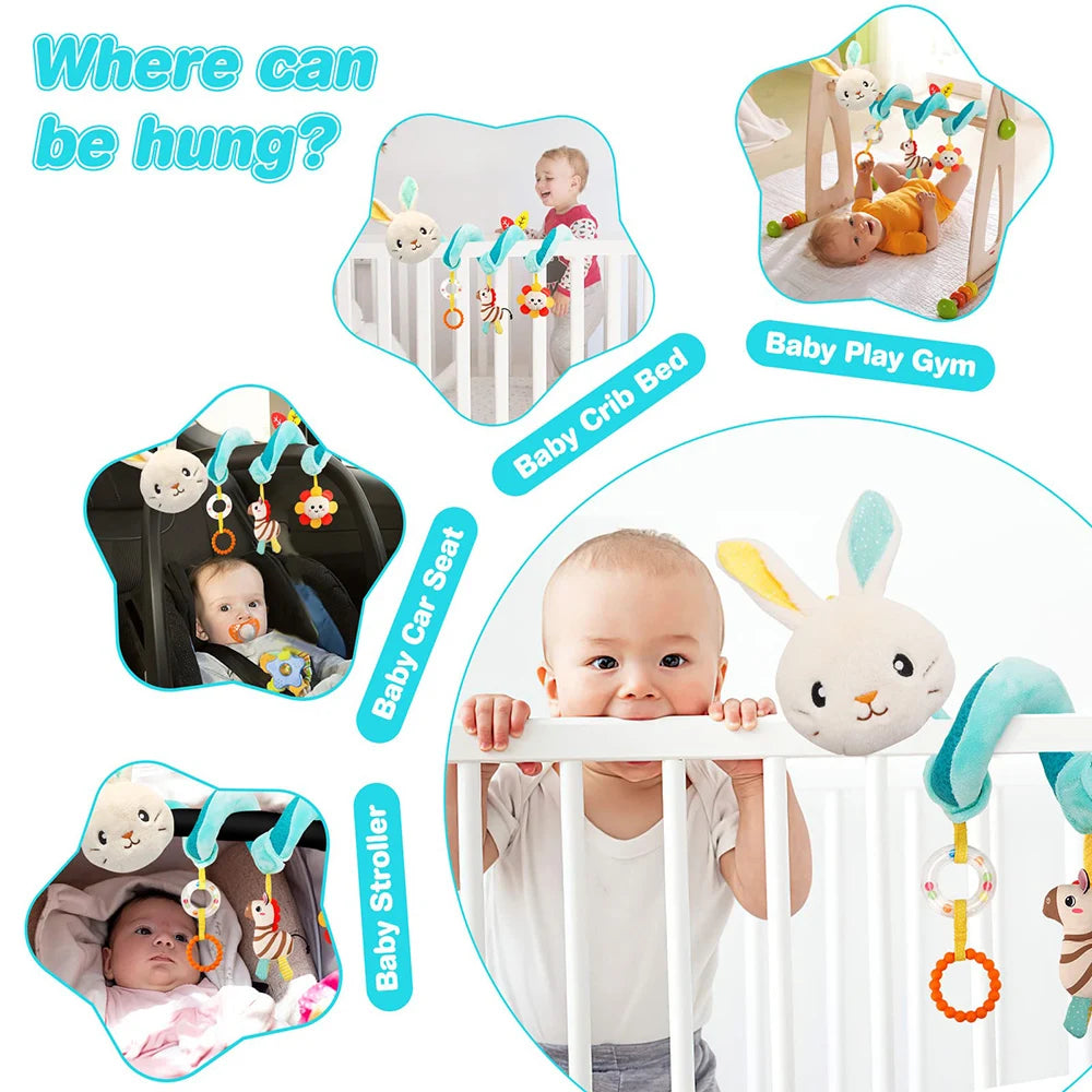 Car Seat Toys Infant Color Elephant Stroller Stretch Spiral Activity Baby Hanging Toys for Crib Mobile Newborn Sensory Toy Gifts