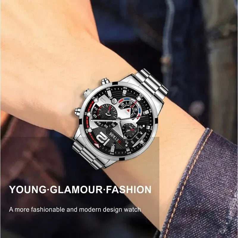 Fashion Mens Watches Luxury Stainless Steel Quartz Wrist Watch Calendar Luminous Men Business Casual with Male Sports Bracelet