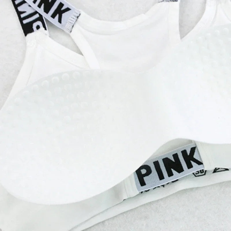 PINK Letter-Print Fitness Bra