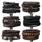 Set Of 3 Black Handmade Woven Pu Leather Bracelet For Men Multi Pack Fashion Vintage Braided Bangle As Birthday Gift