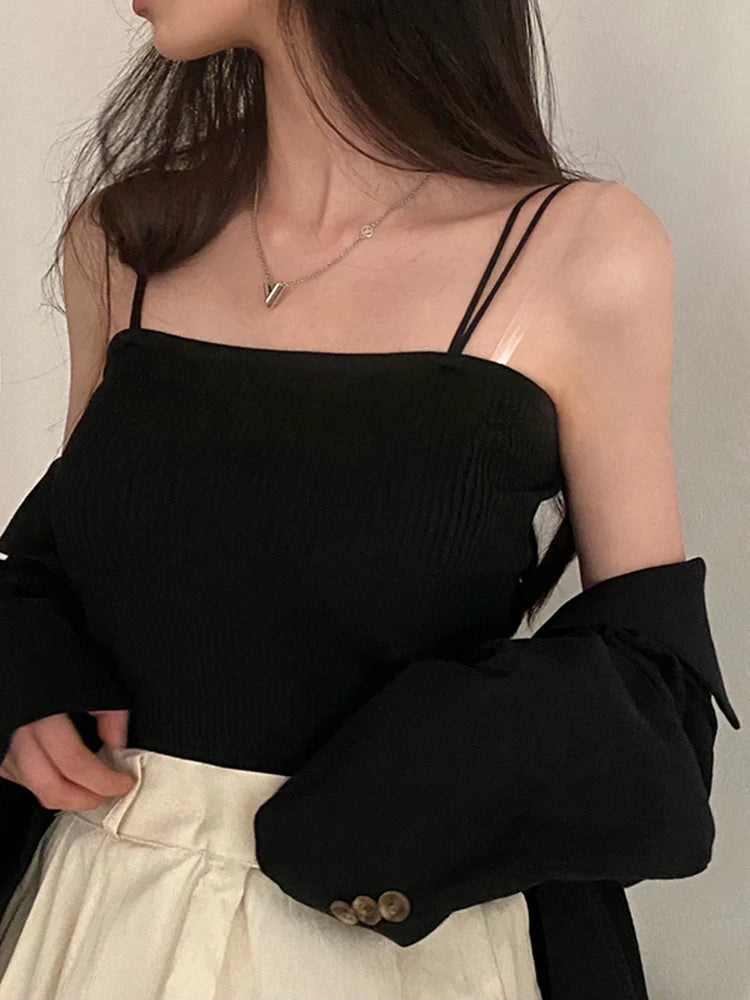 2024 Casual Women Halter Crop Tops Summer Sleeveless Camis Backless Strap Tank Top Slim Solid Short Female Tube Cropped Vest