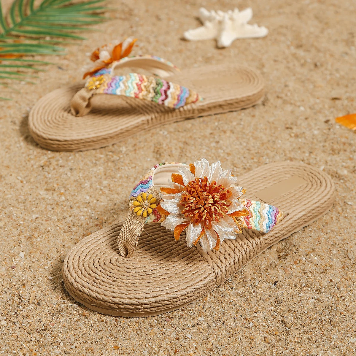 Women's fashion trend accessory Sunflower anti-slip wear soft sole flat flip flops