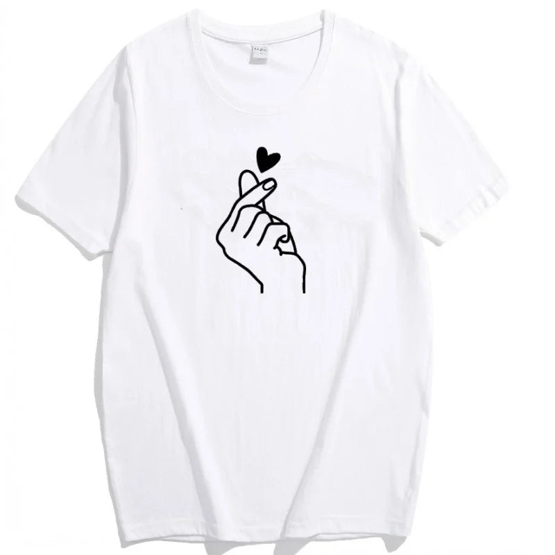 Fashionable Loose T-Shirt Pencil Heart Shape Round Neck Short Sleeve Women's Top