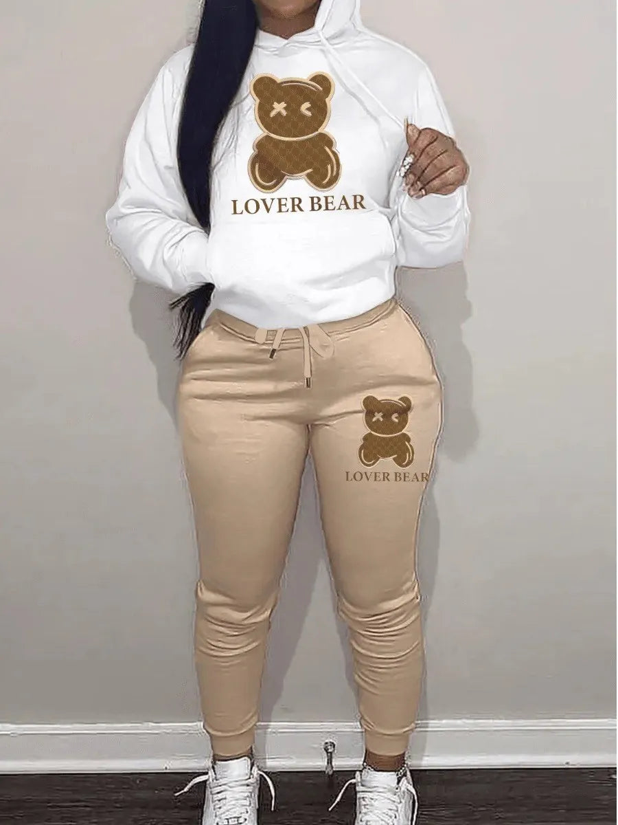 Lover Bear Letter Print Kangaroo Pocket Tracksuit 2pc Set V3