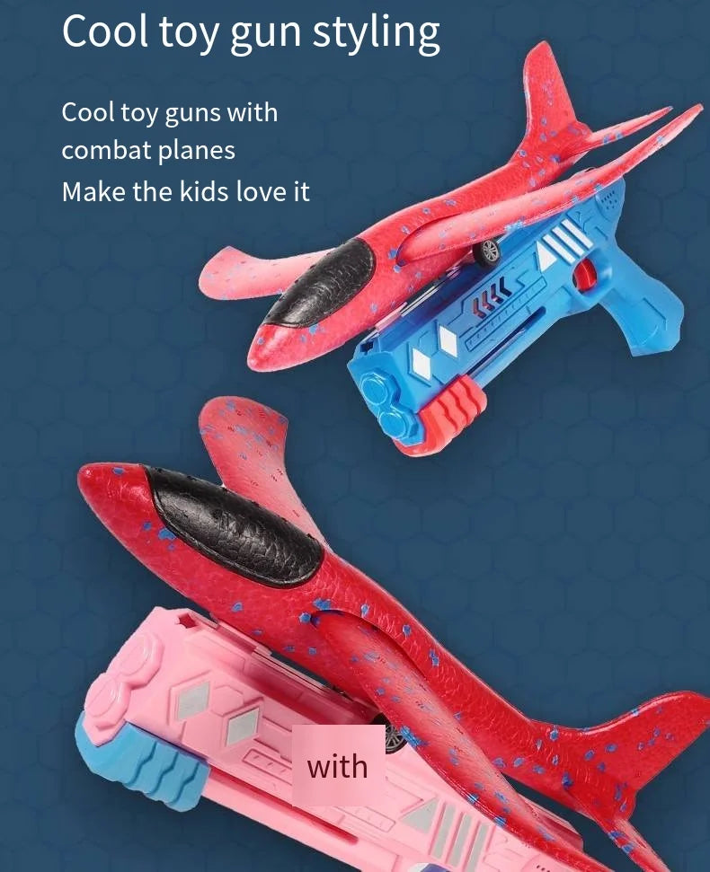 Catapult Foam Plane Gun Fire Outdoor Sports Hand Toss Flying Glider Toy Boys GGirls