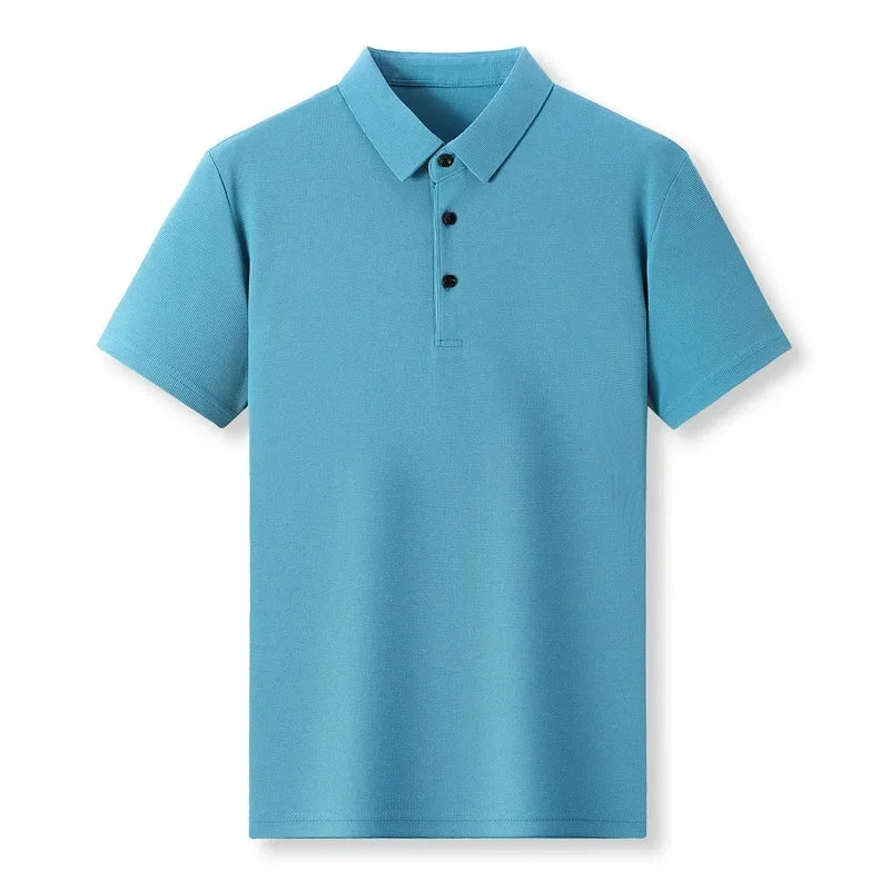 New Men's Casual Waffle Short Sleeve Polo Shirt Fashion Solid Color Top