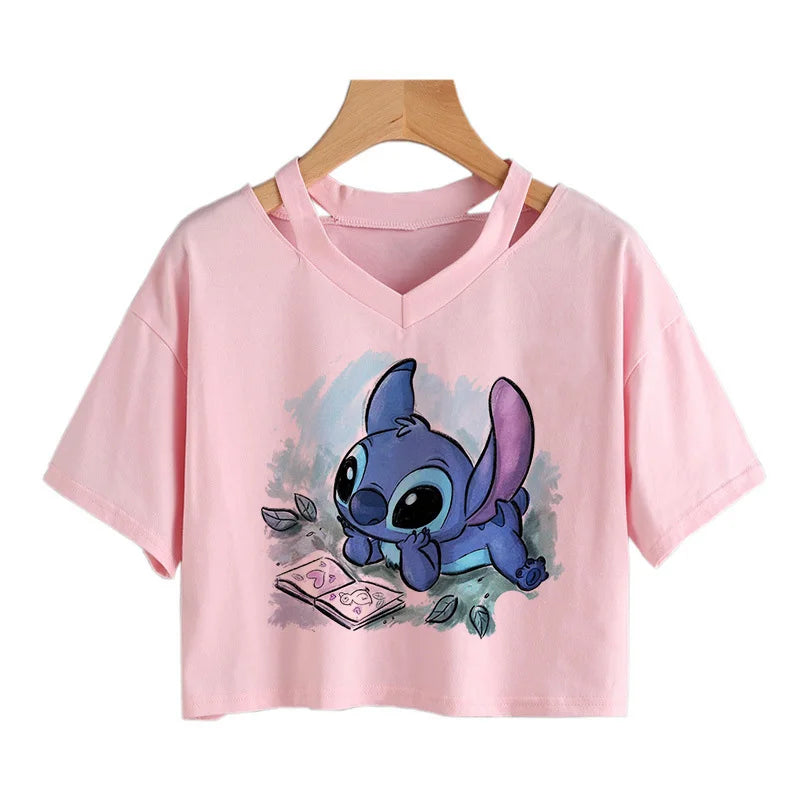 Stitch Graphic Crop Tops - Women's