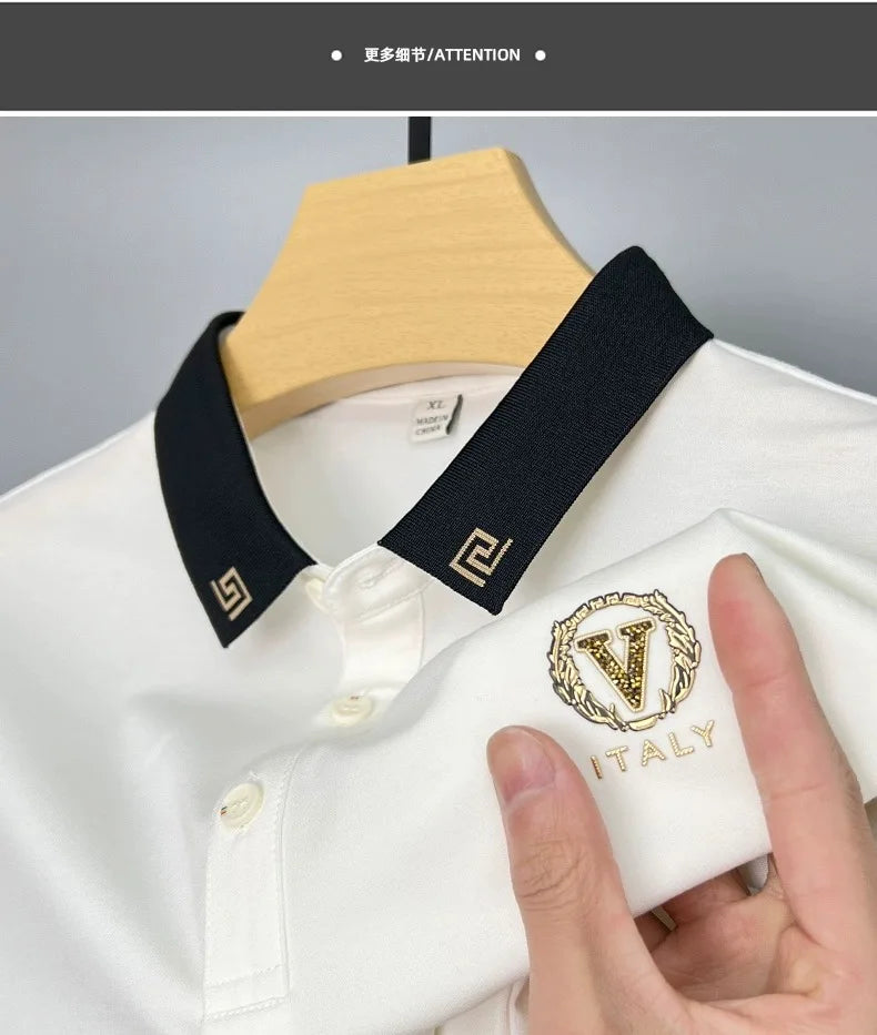 Brand high-end hot diamond embroidered POLO shirt short sleeve men's top summer youth Korean version trend casual Paul T-shirt