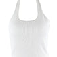 White Halter Sexy Backless Tank Tops for Women Streetwear 2023 Sleeveless Ribbed Knit Vest Top Cropped Feminino