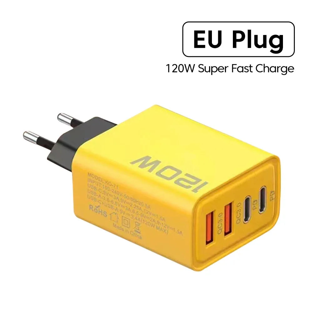 120W Lightning 4-Port Adapter - Charging Box/Plug (2 USB-A Ports, 2 USB-C Ports)