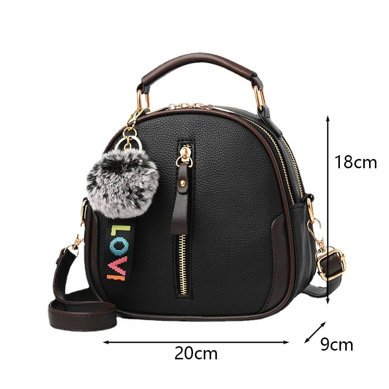 Luxury PU Leather Women's Small Tote Bag, Fashionable Fur Ball Pendant, Design Feel Crossbody Bag