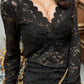 Autumn and Winter V-neck Long Sleeve Black Slim-Fit Bottoming Shirt Lace