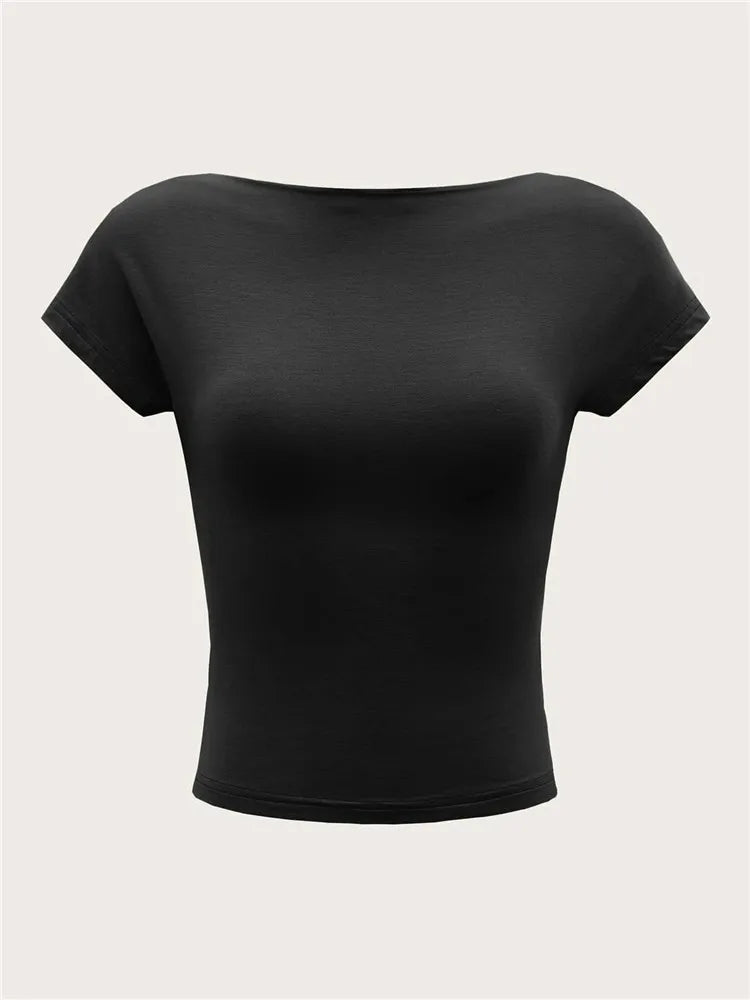 Y2K Women's O-Neck Backless T-Shirt