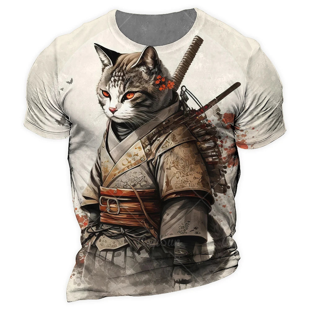 Y2K Samurai Wolf Graphic T-Shirts - Men