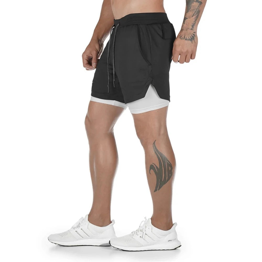 Men Running Shorts 2 In 1 Double-deck Sport Shorts Sportswear Gym Fitness Short Pants Training Jogging Bottom Men's Clothing