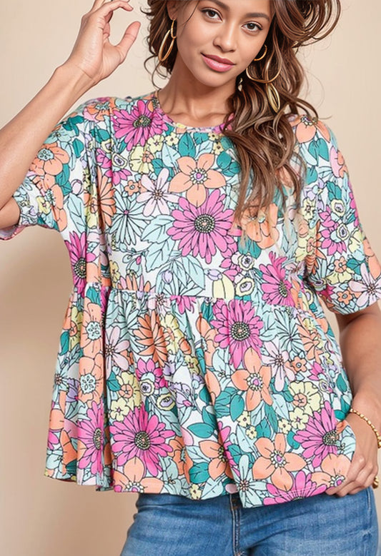 2024 Summer New Arrival Short Sleeve Floral T-shirt Women's Fashion Style Casual round Neck Women's Short Half Sleeve Pullover