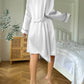 Simple Satin Pajama Set Long Sleeve Belted Robe  V Neck Cami Top And Shorts Women's Sleepwear