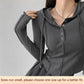 Rimocy Hooded Button Up Lady Crop Top Women Biaby Button Up Women Summer Spring Slim Fit Long Sleeve Y2K Streetwear Wild Elastic