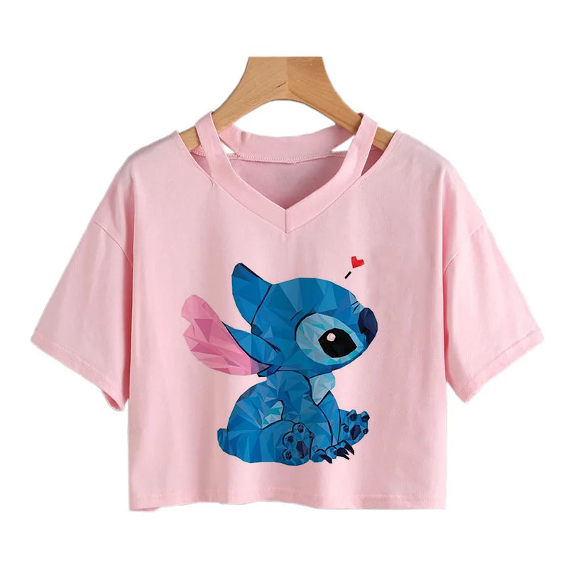 Stitch Graphic Crop Tops - Women's