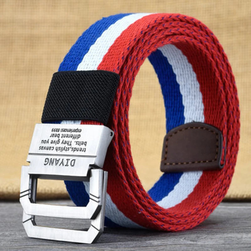 Men's Thickened Double Ring Metal Buckle Nylon Military Belt Combat Tactical Belt Heavy Carrying Survival Belt