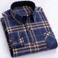 6XL Autumn/Winter Large Men's 100% Cotton Plaid Brushed Long Sleeve Shirt Wrinkle Resistant Business Casual No Iron Thick