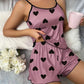 Women's Pajama Set Pajamas T-Shirts Shorts Pink Heart-Shaped Print Round Neck T-Shirt Ice Silk Top Comfortable Casual Summer ﻿