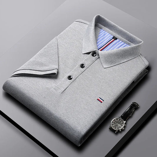 Men's Fitted Short Sleeve Casual Embroidered Polo