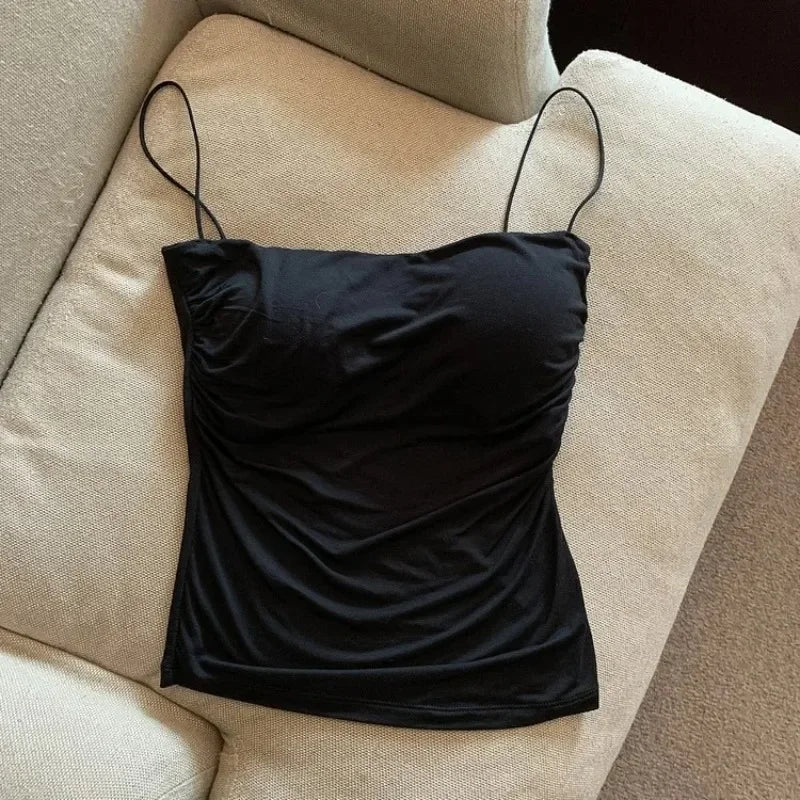 Summer Camis Tank Casual Tops Women With Built In Bra Spaghetti Strap Tanks For Woman Solid Color Female Korean Style