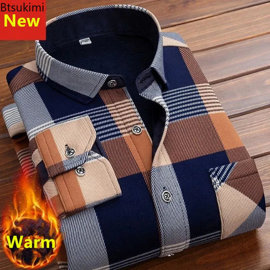 Men's Autumn Winter Casual Long Sleeve Plaid Shirt Thick Warm Men's Casual High Quality Soft Large Size Warm Shirt Tops 4XL