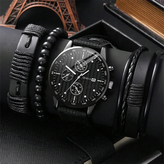 4pcs Onyx Men's Watch Set Fashion Casual Business Men's Quartz Watch Fashion Casual Bracelet Set Watch Set