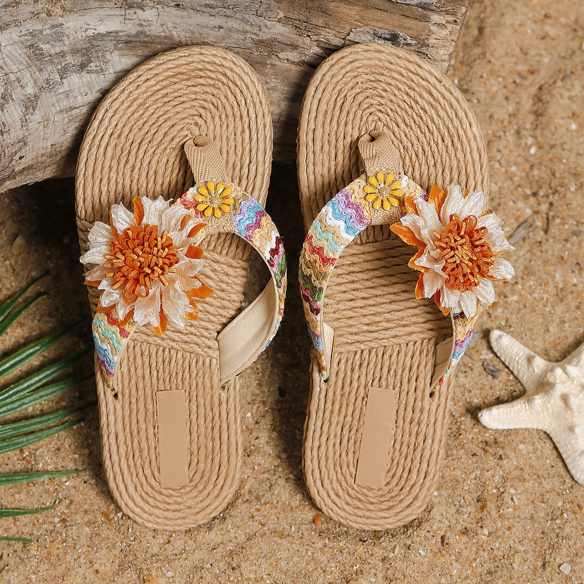 Women's fashion trend accessory Sunflower anti-slip wear soft sole flat flip flops