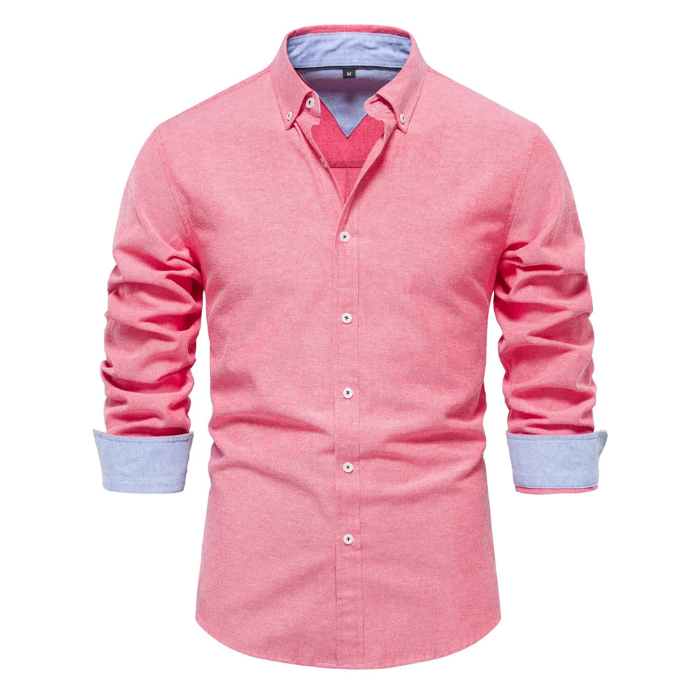 AIOPESON New Spring Cotton Blend Men's Oxford Shirt Long Sleeve Button Down Social Buinesss Casual Shirts for Men