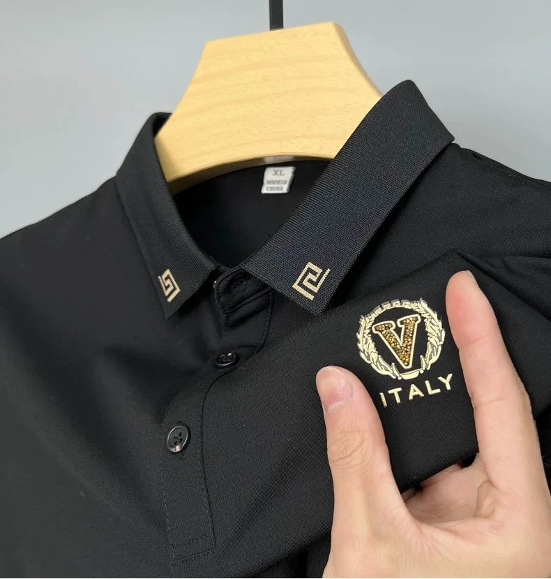 Brand high-end hot diamond embroidered POLO shirt short sleeve men's top summer youth Korean version trend casual Paul T-shirt