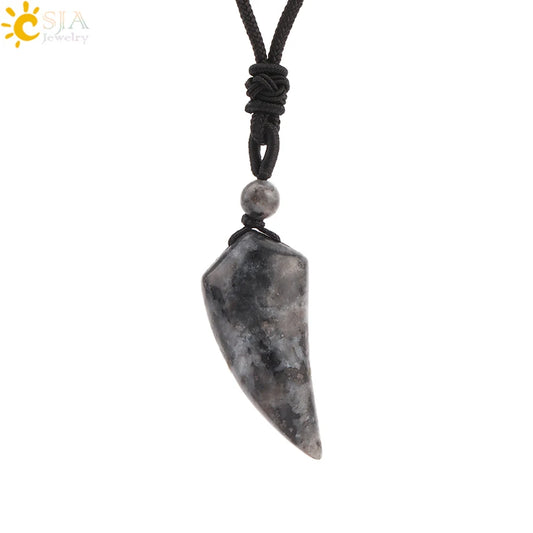 Men's Mali Necklace - Polished Stone Wolf-Shark Tooth