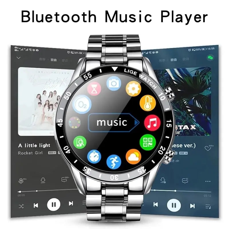 LIGE 2024 Smart Watch Full Circle Touch Screen Bluetooth Call Smartwatch Waterproof Sport Activity Fitness Watch+Box