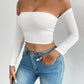 Off Shoulder Crop T-Shirt, Casual Long Sleeve Top For Spring & Fall, Women's Clothing