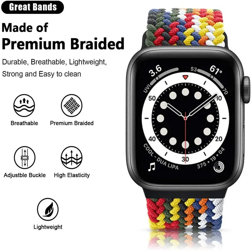 Braided Solo Loop For Apple Watch Band 44mm 40mm 49mm 45mm 41mm 38mm Elastic Nylon Bracelet IWatch Series 9 8 3 SE 6 Ultra Strap