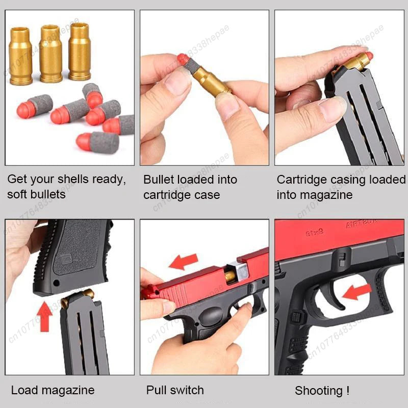 Toy Gun Pistol Soft Bullet M1911 Shell Ejected Foam Darts Blaster Manual Airsoft Weapon with Silencer For Kids Adults