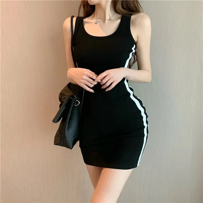 Summer Women Casual Sheath Dress Lady Spaghetti Strap Sleeveless Sexy Stretch Slim Dress Vestidos QT030