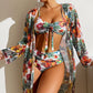 Swimming Suit Long Sleeved Top Split Three Piece Set with Printed Sexy Swimsuit for WOMEN'S Bikini New Bikini