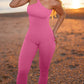 New Autumn Women Ribbed One Shoulder Jumpsuit Hip Lifting One Piece Yoga Seamless Bodycon